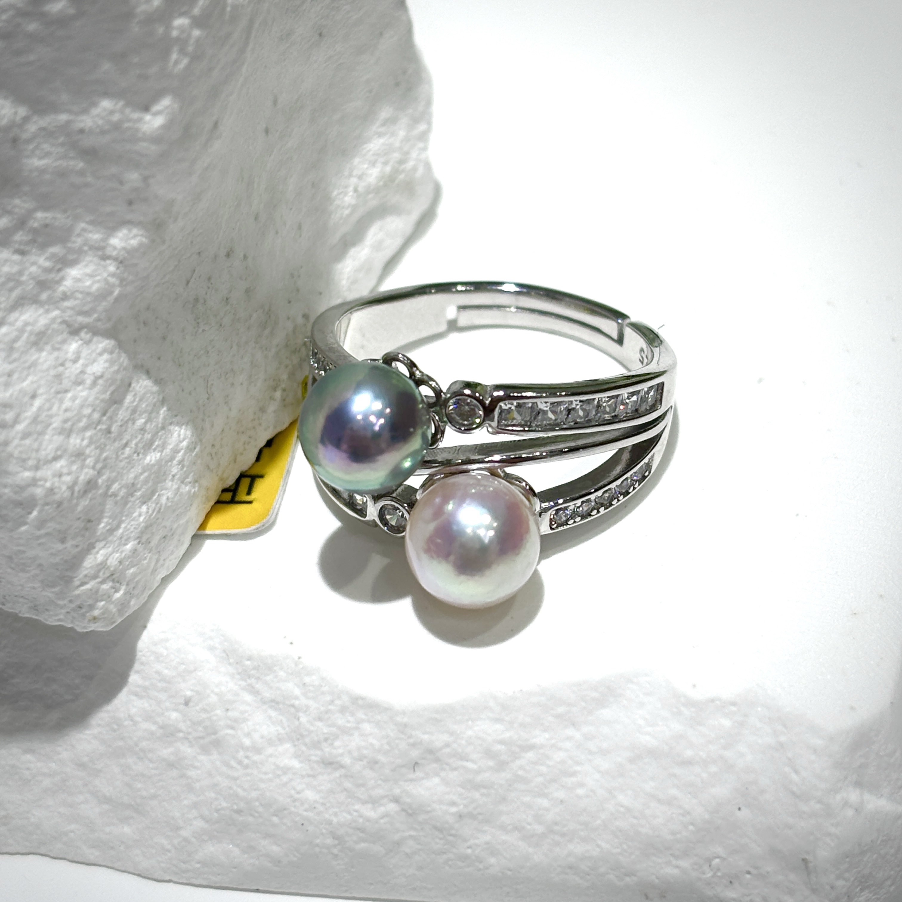 CZ苏杭精选天然海水akoya➕真多麻色双珠双层开口戒高级百搭款