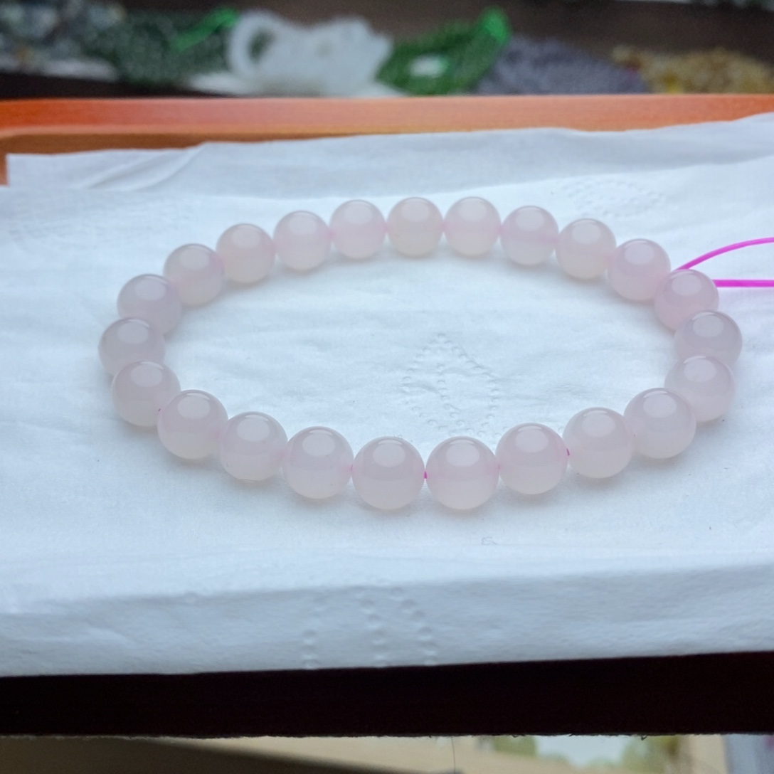 和田玉手链未镶嵌8mm高冰藕粉圆珠