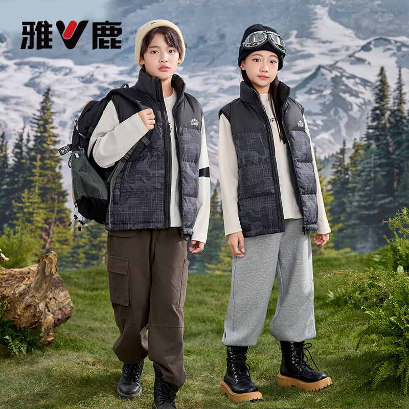 儿童羽绒马甲男女童冬季中大童坎肩加厚迷彩羽绒
