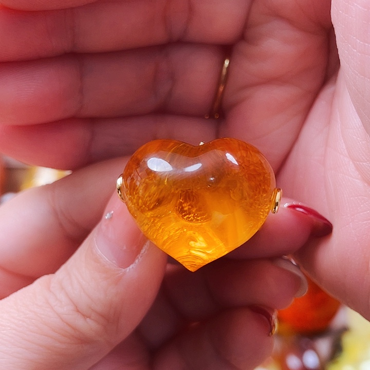 琥珀戒指银S925镶嵌戒指