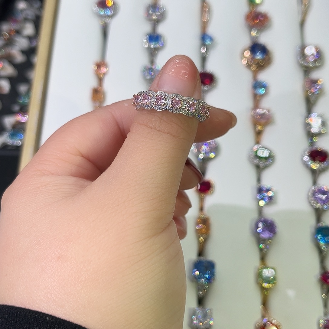 莫桑石非金属K白粉钻满钻排戒-14