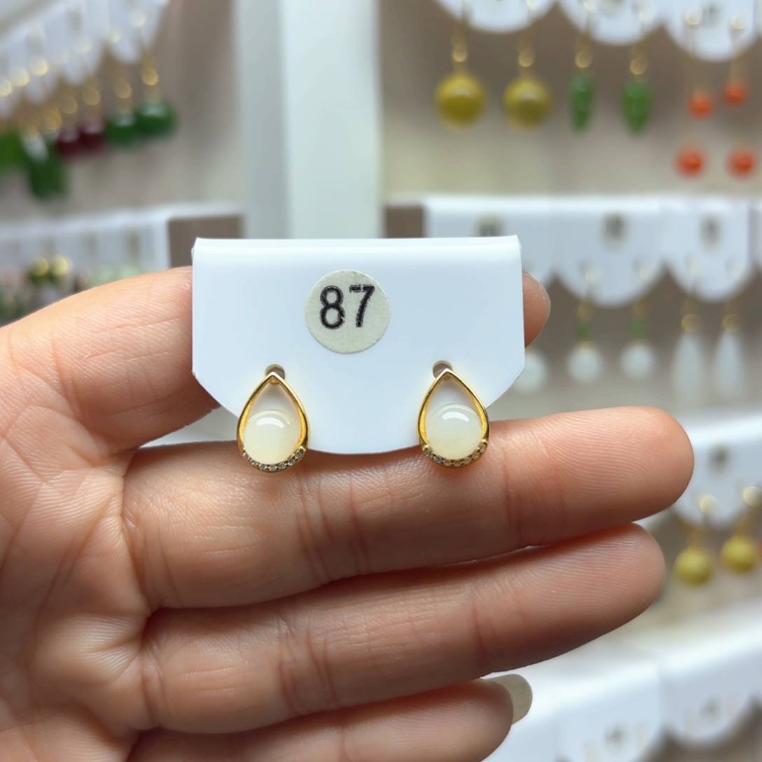 和田玉耳饰银S925镶嵌