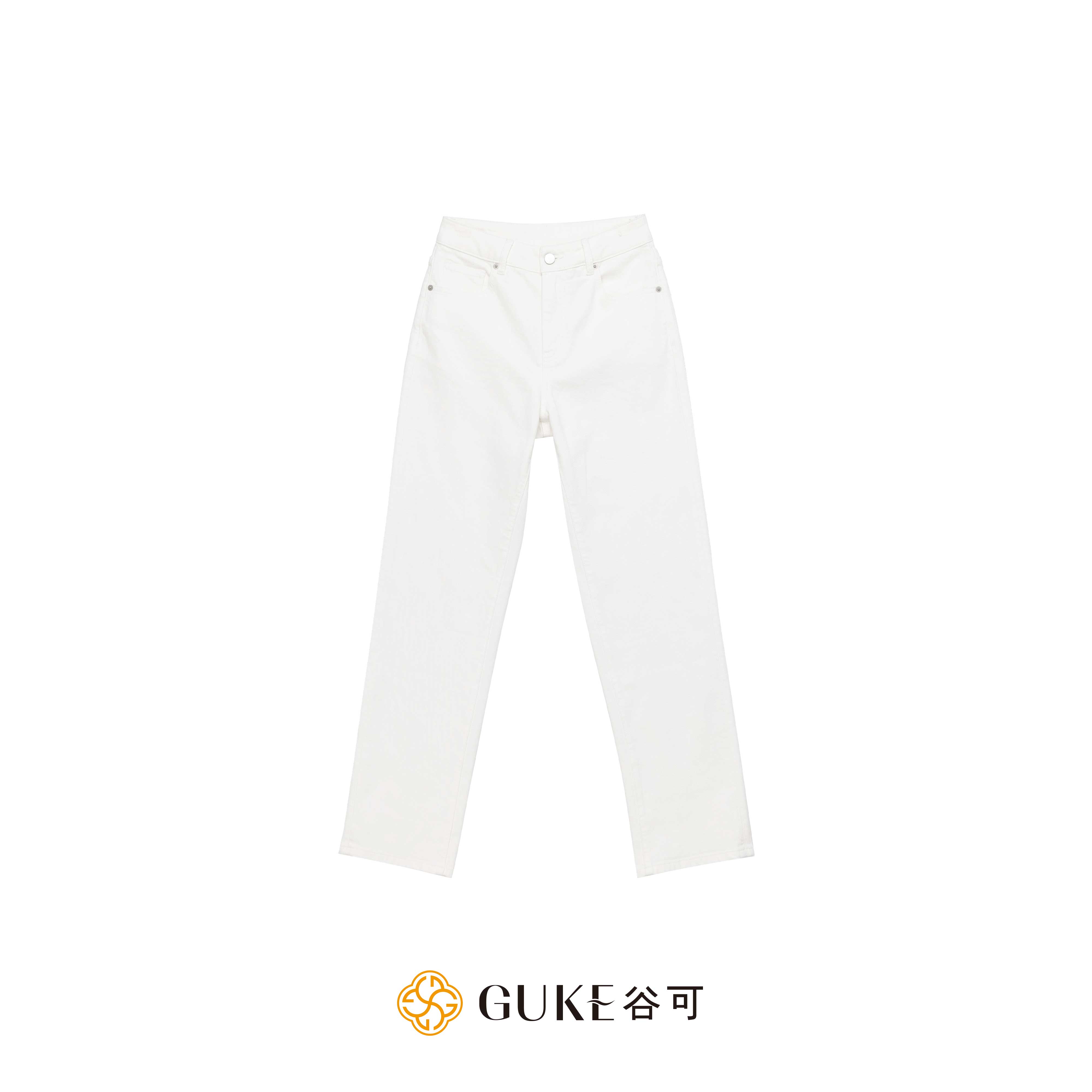 GKE/谷可K1068气质直筒白色牛仔裤2025秋季新款通勤高腰显瘦长裤