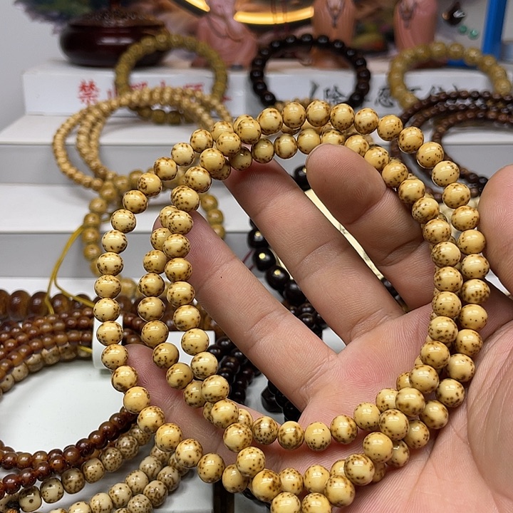星月菩提手串8圆珠陈籽金花虎皮