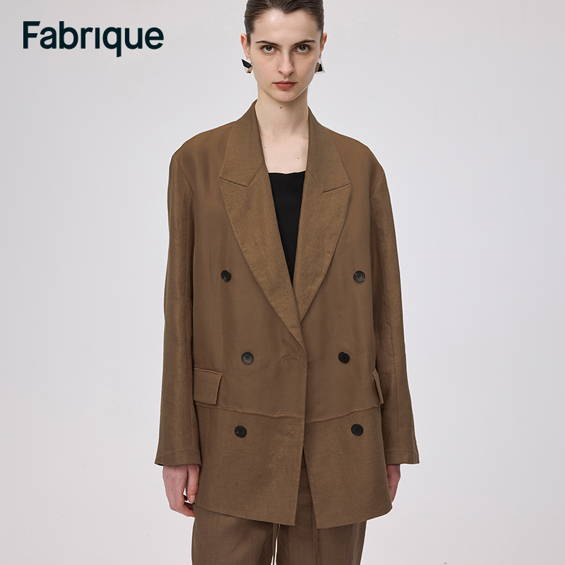 【Fabrique】Charlize早秋新款设计感薄纱层休闲时尚次亚麻廓形西装