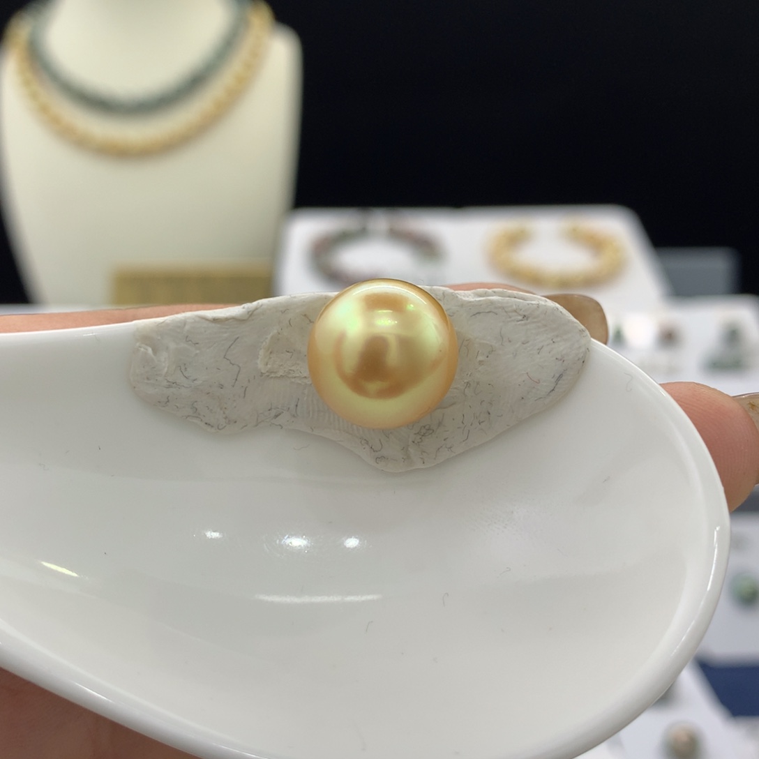 未镶嵌裸珠定制海水珍珠12.9mm极光浓茶金孔后无暇