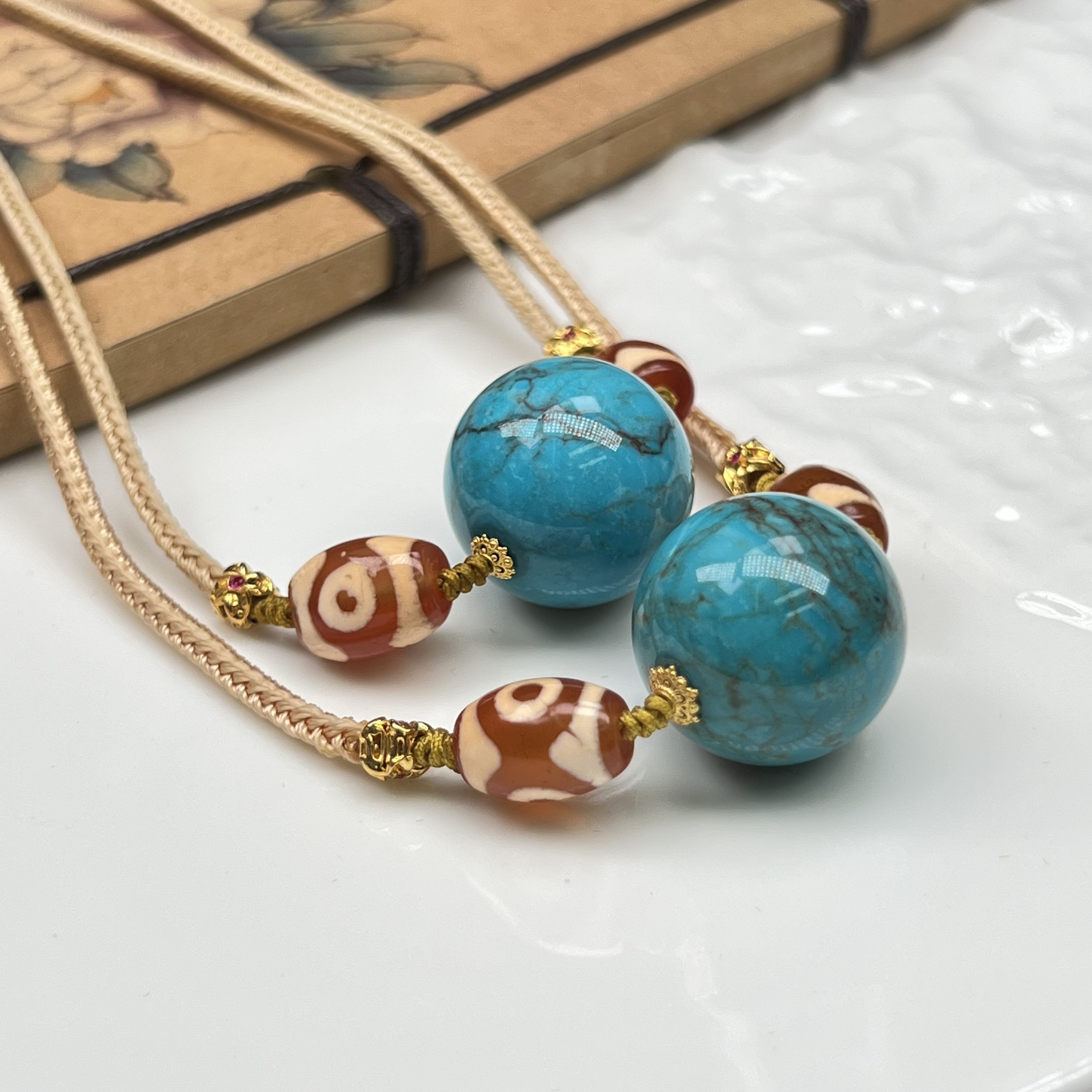 【珺笙·周年专享】典藏•原矿蓝精灵绿松石18K金圆珠锁骨链17mm