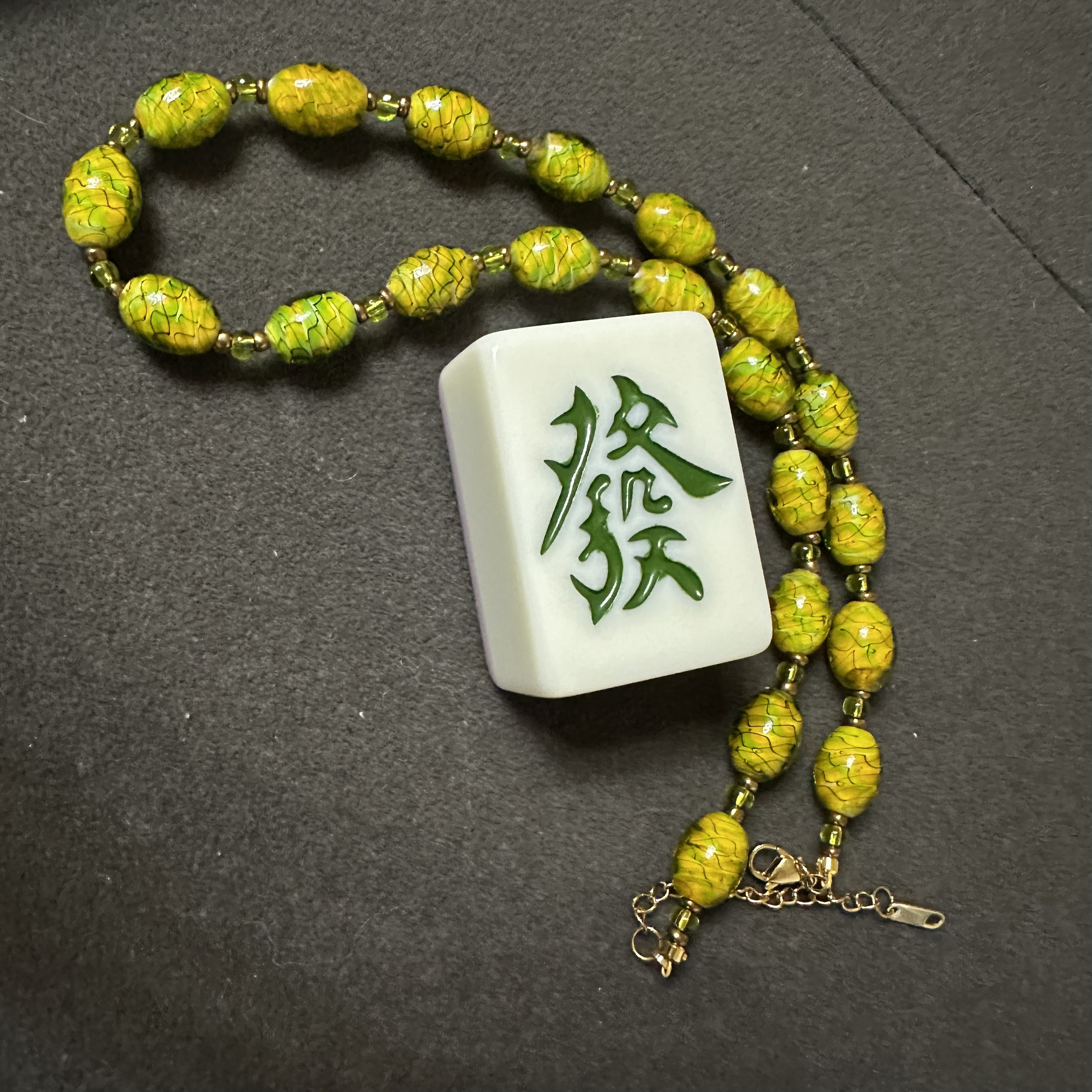 合金项链 玉楼东合金项链 LZ2762 绿色条纹琉璃项链