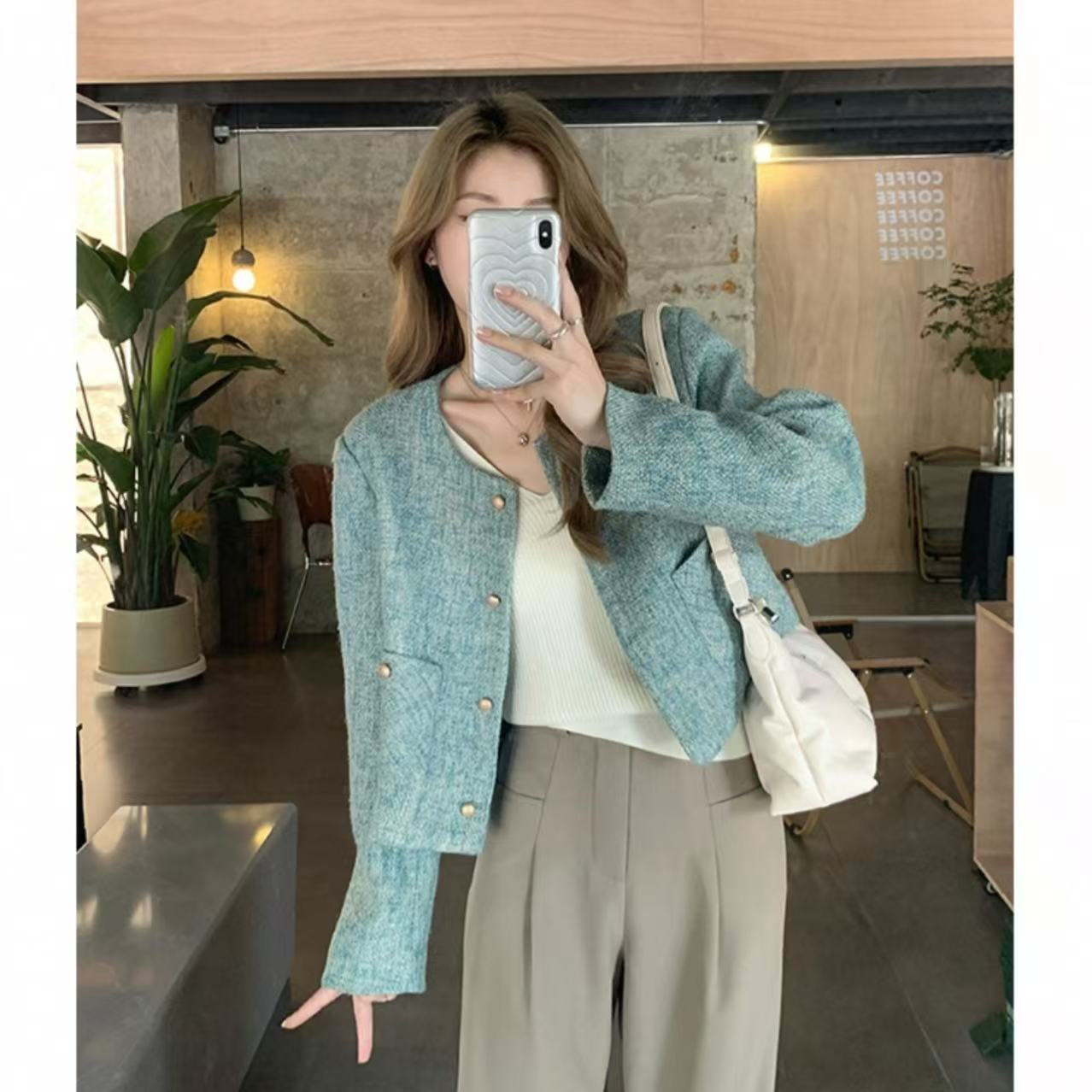 绿色小香风编织粗花呢外套女2025春季新款爆款小个子名媛气质上衣