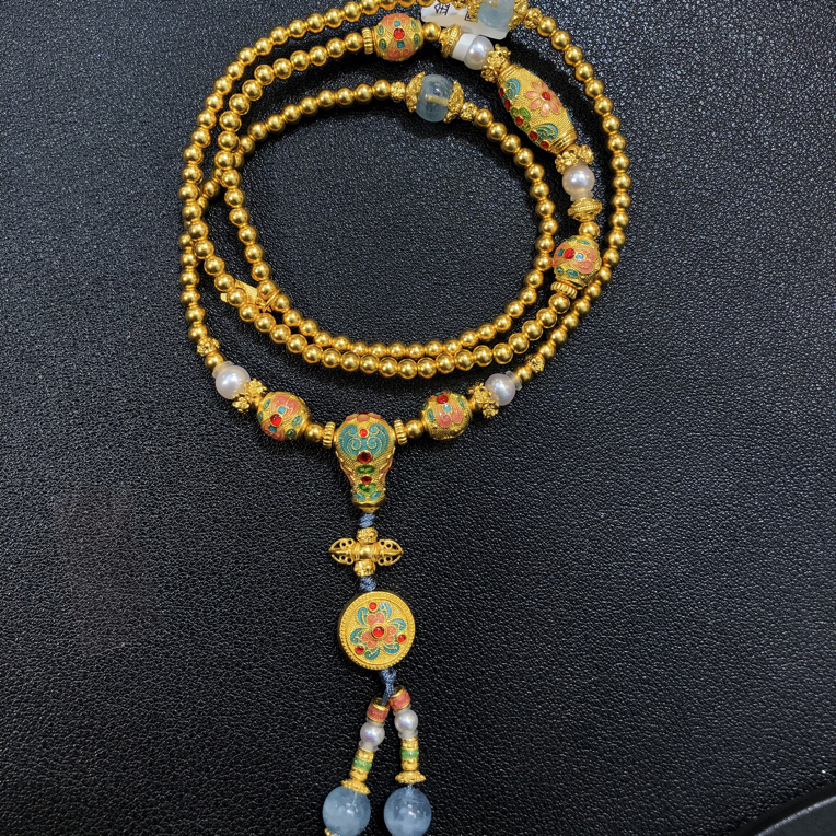 爱偲珠宝足金古法金海.蓝.宝手串