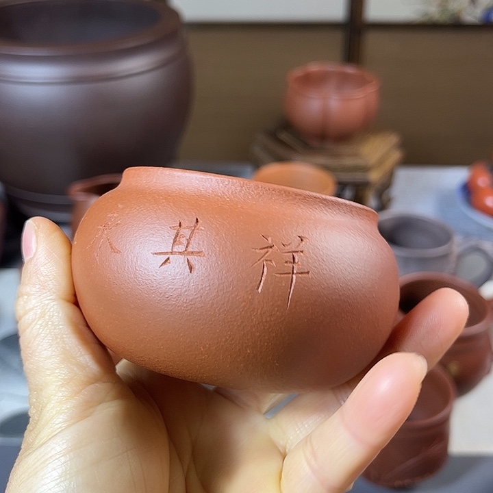 紫砂茶杯全手工红降坡容量130