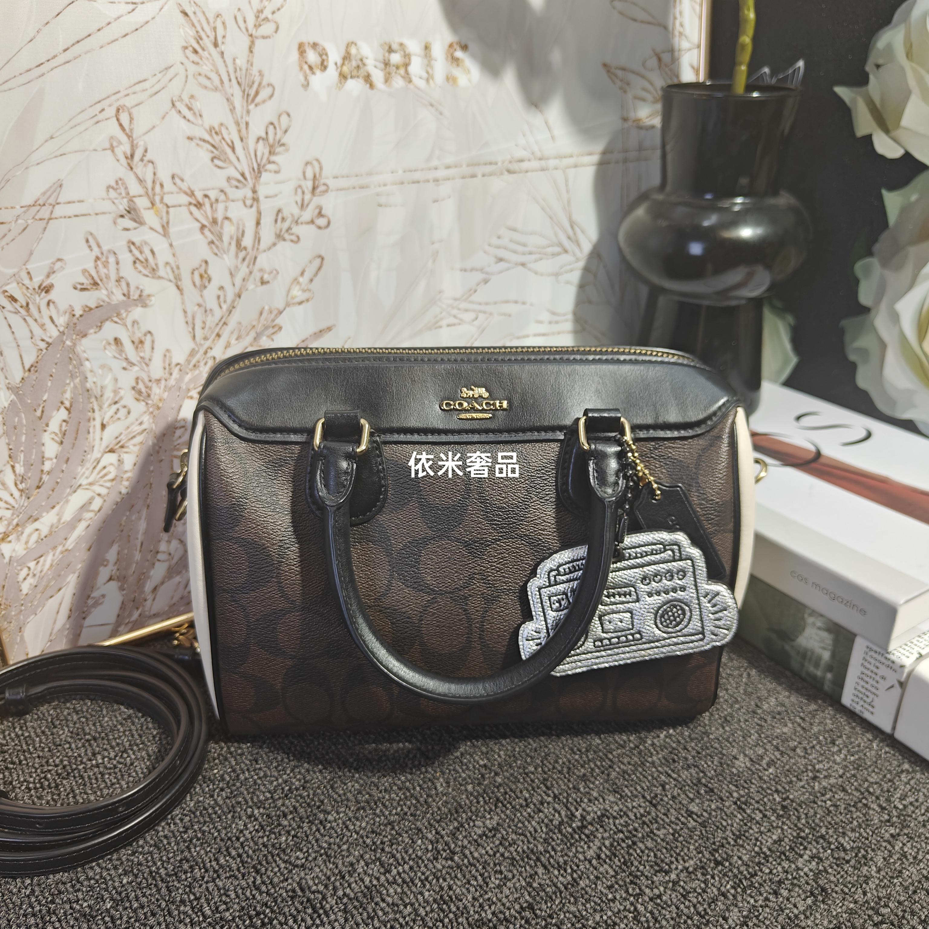 95新 COACH/蔻驰 蔻驰老花拼白色波士顿G25101861尺寸23*16