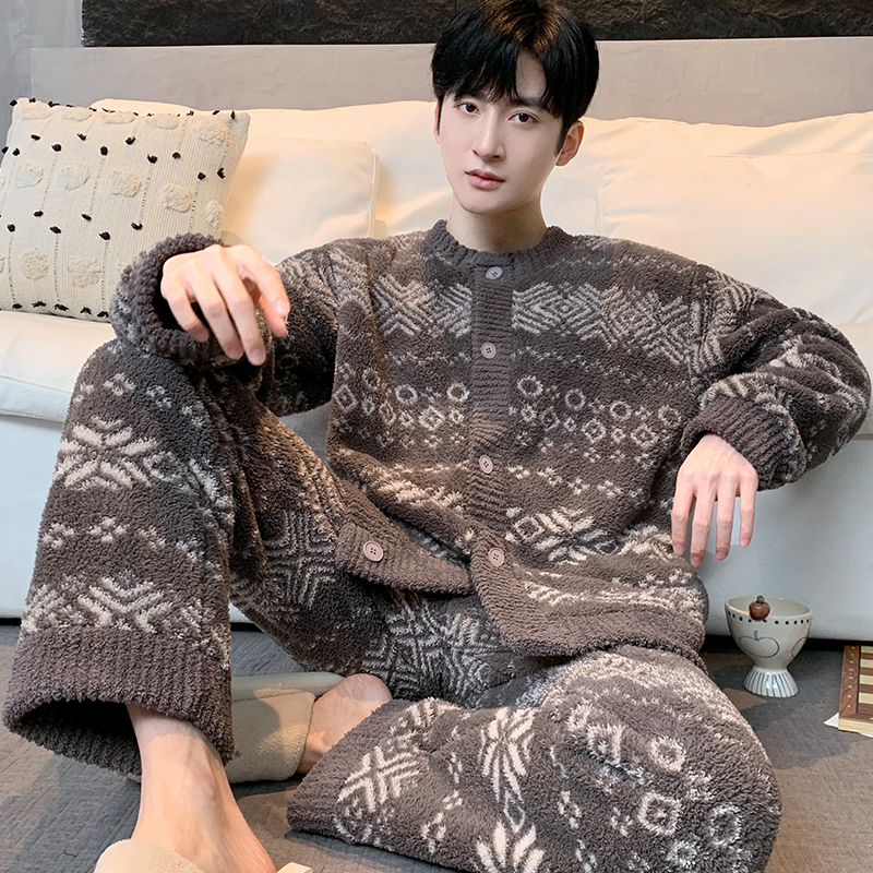 【凛冬日记】秋冬男新款可外穿费尔岛家居服暖绒保暖舒适法兰绒睡衣