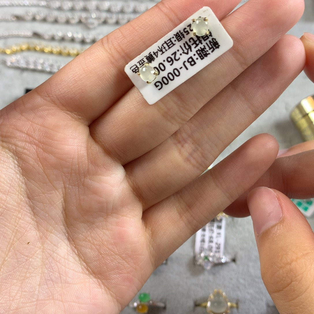 翡翠银S925镶嵌戒指耳钉