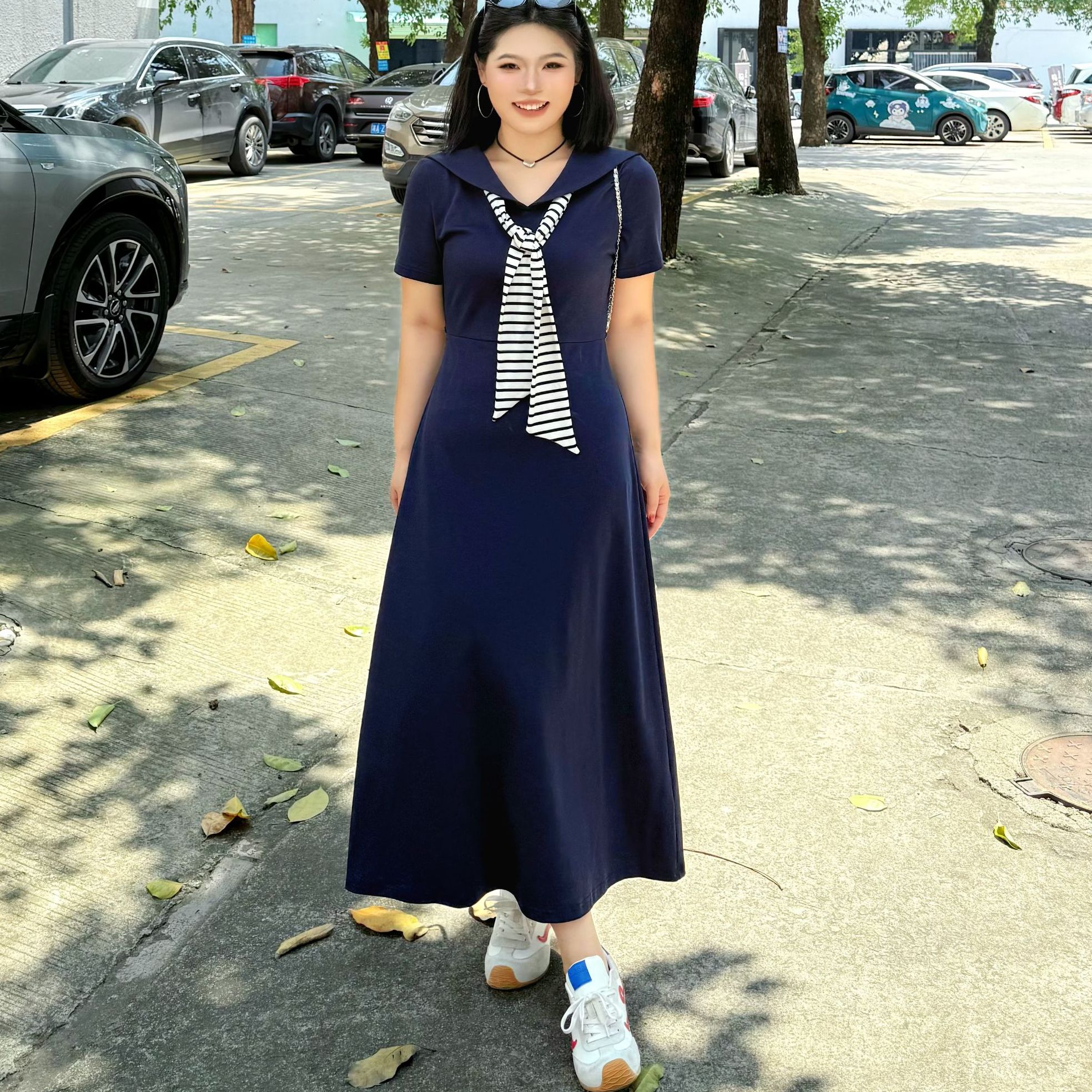 现货【夏日回忆录】夏季气质学院风减龄甜美大码微胖连衣裙-S1287