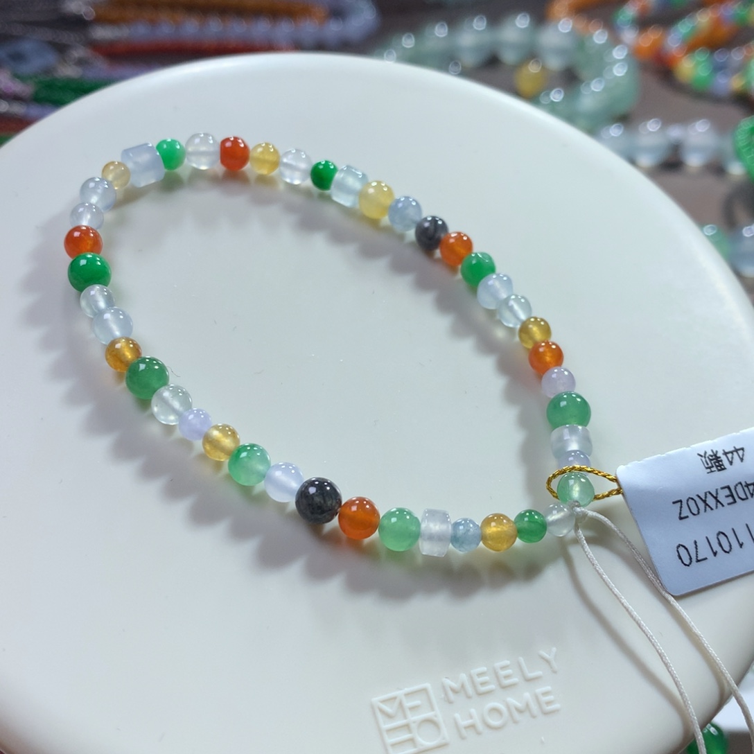 翡翠未镶嵌手链冰浓彩糖果小米单圈3.5~4.96