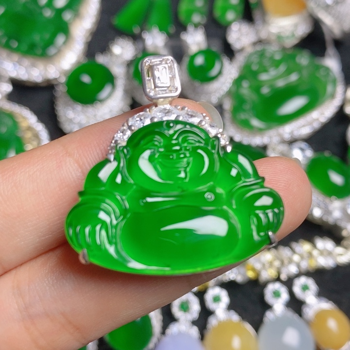翡翠银S925镶嵌挂件佛公