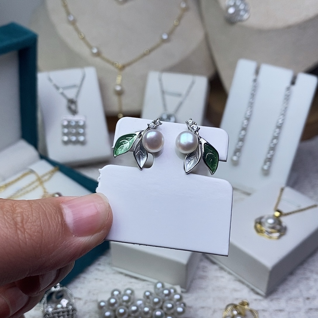 耳饰银S925镶嵌淡水珍珠