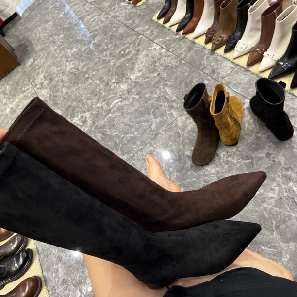 7220-9时装靴高筒弹力靴百搭土风流浪丹宁风尖头时尚气质长筒