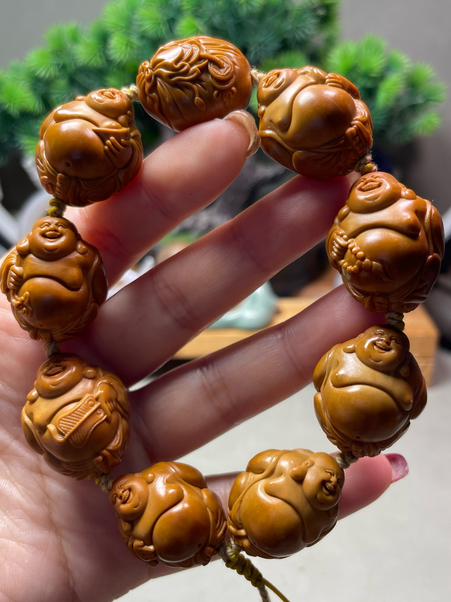 2.2大肚招财弥勒八宝弥勒精品橄榄核雕文玩手串