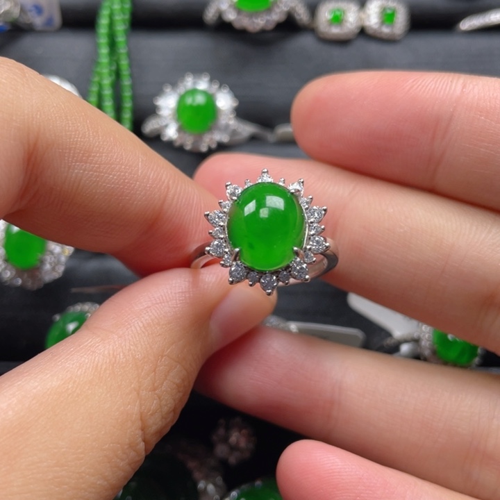 翡翠戒指银S925镶嵌戒指