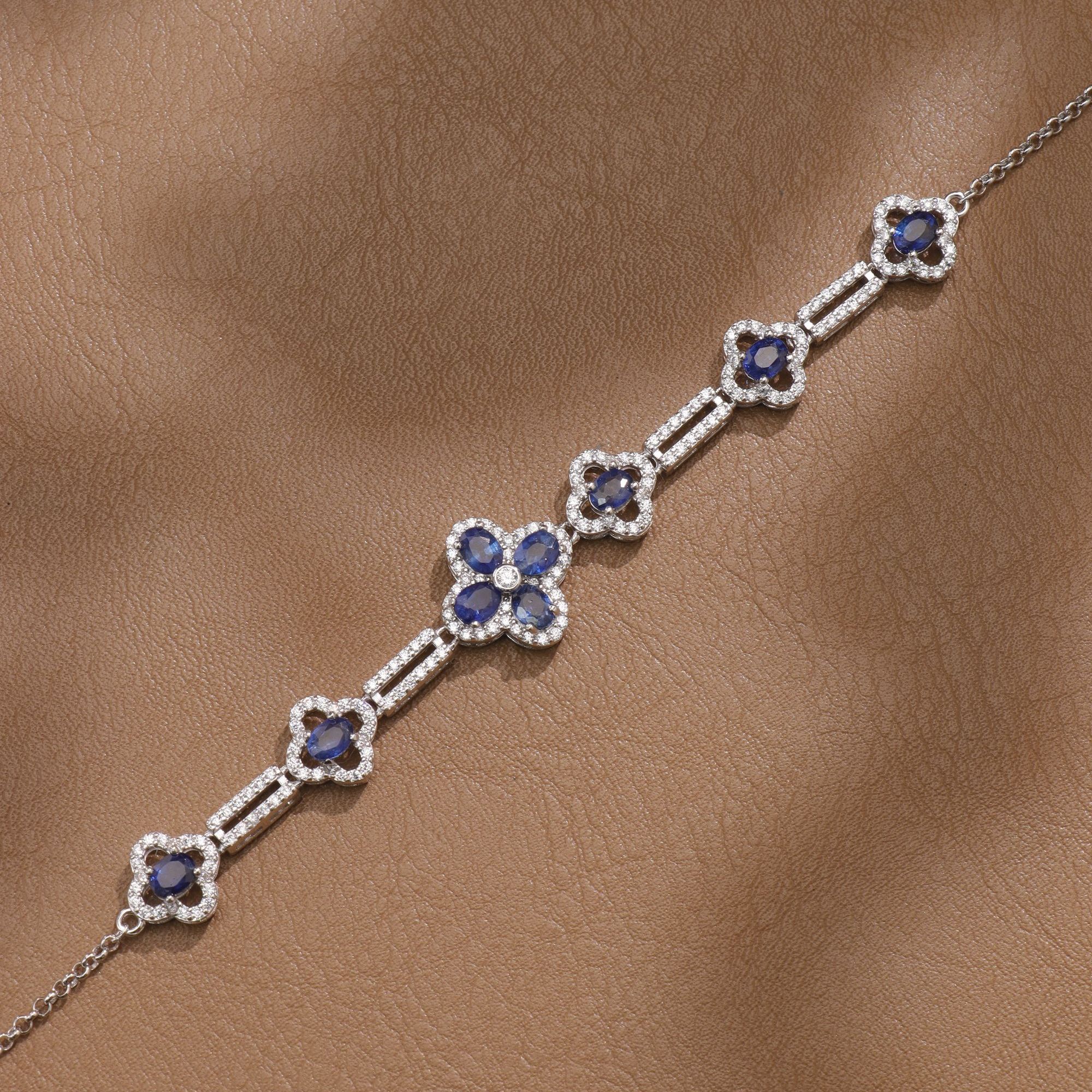 天然蓝宝石手链通体S925银镶嵌（最短戴15cm）