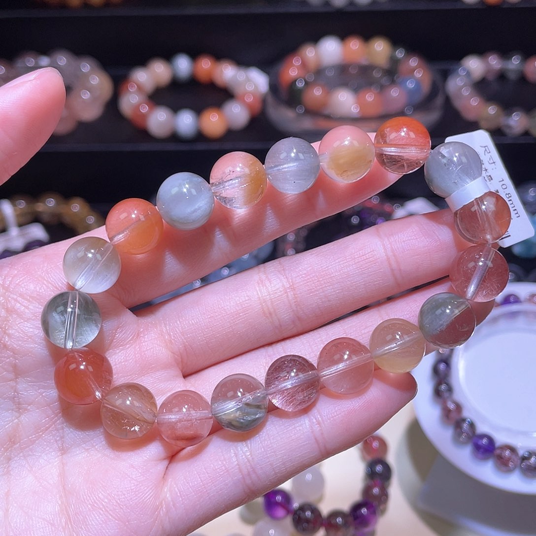 水晶手链未镶嵌兔毛手链，晶体通透10.8