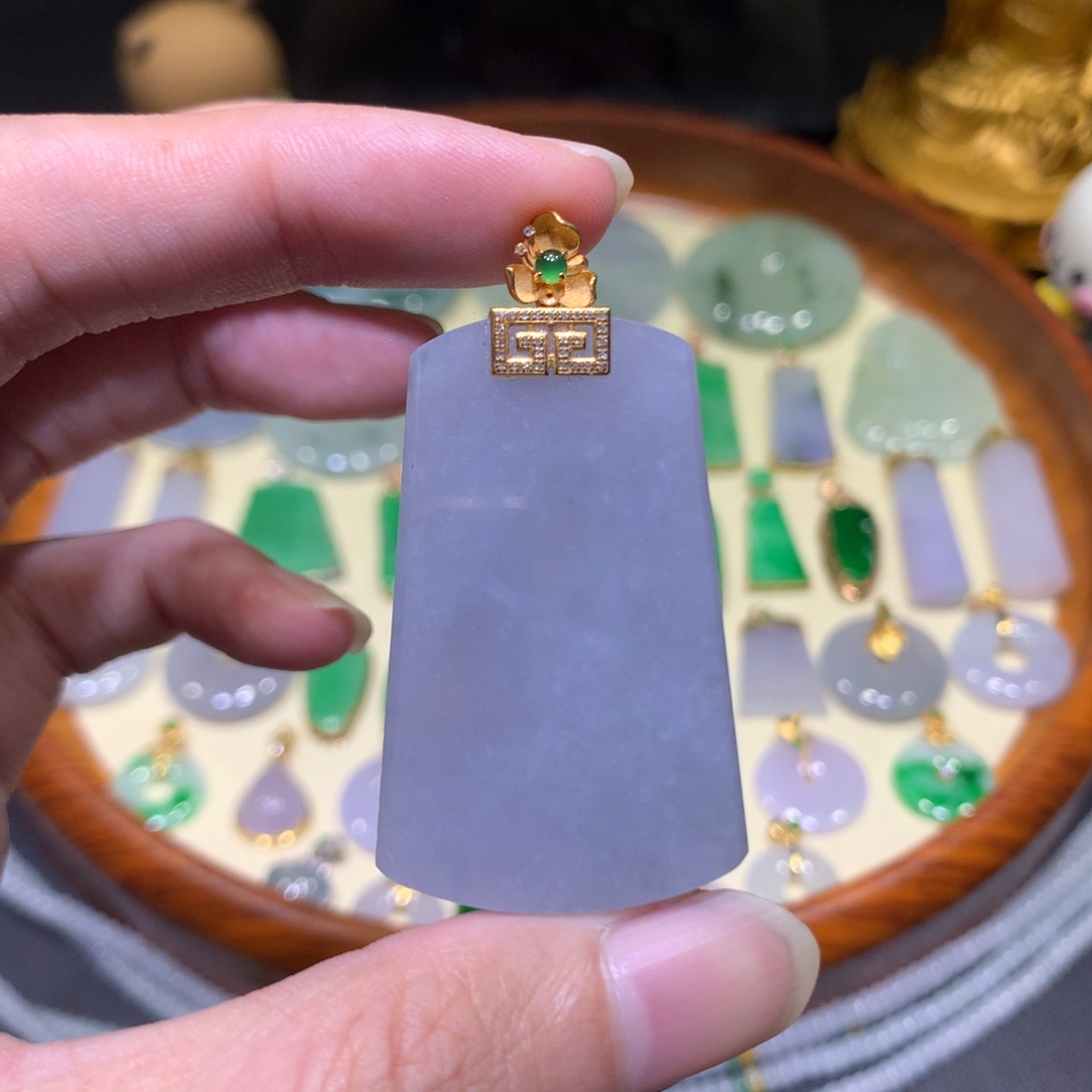 吊坠(不含链)18K金镶嵌翡翠