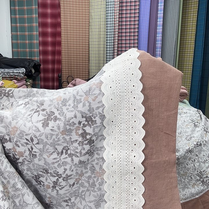 棉宽花边花枝枕套