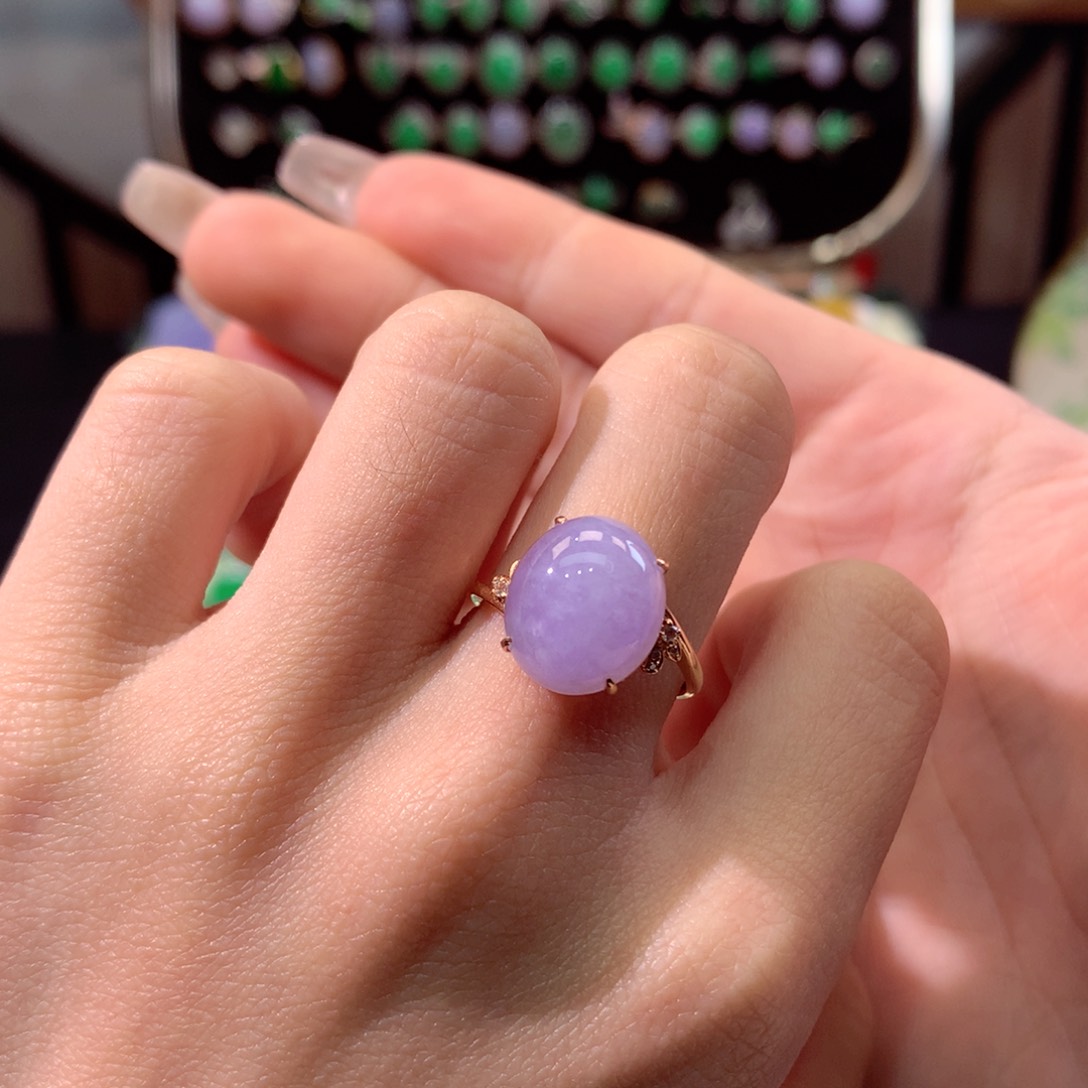 翡翠戒指18K金镶嵌玉*翡翠