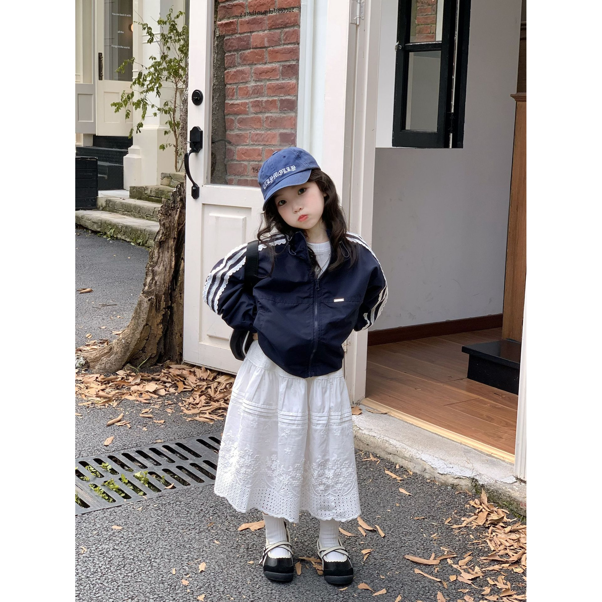 小粉象 ·女童2025秋季新款韩版拼接蕾丝宽松外套花边半裙套装