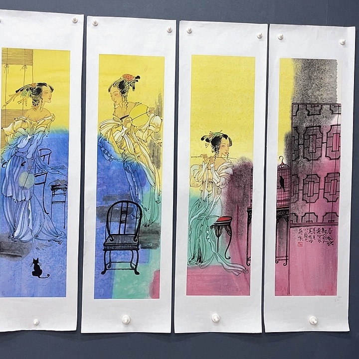 国画三尺对开人物