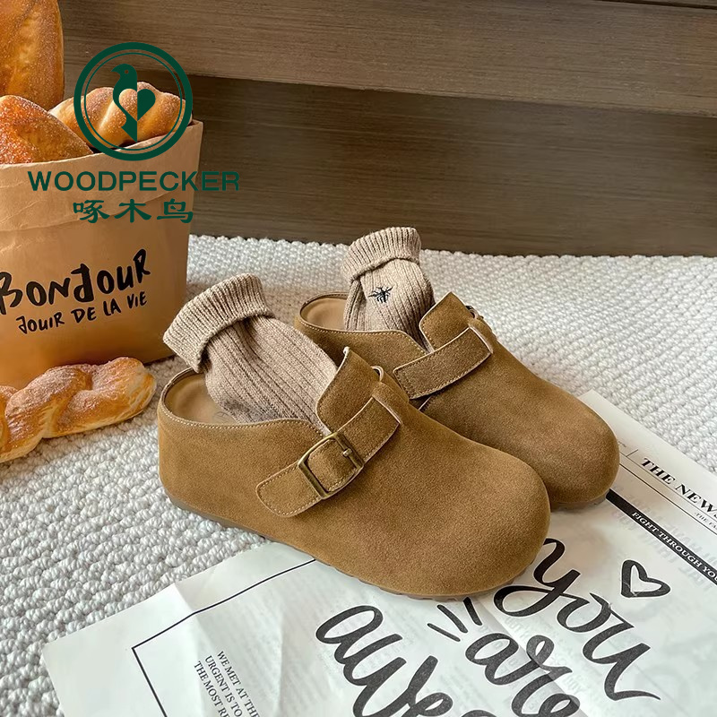 啄木鸟小个子内增高7cm复古勃肯鞋春夏新款坡跟厚底半拖鞋女外穿