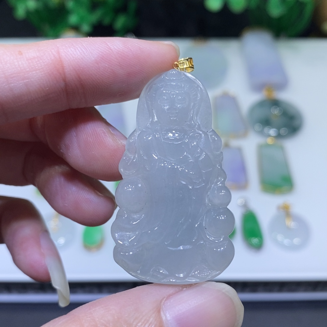 翡翠18K金镶嵌吊坠(不含链)