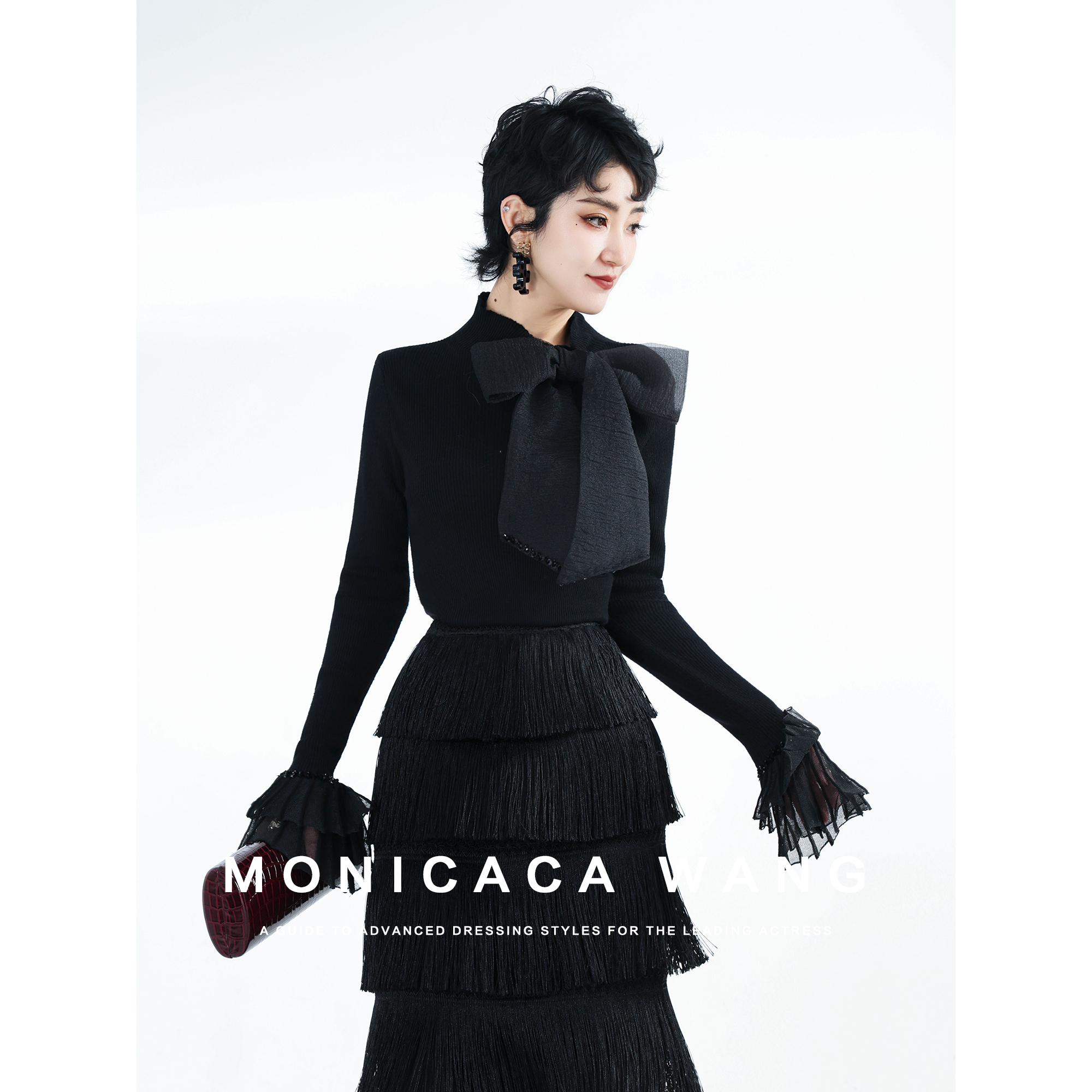 【莫妮卡卡】2025冬季针织套头蝴蝶结设计时尚休闲百搭上衣S9283