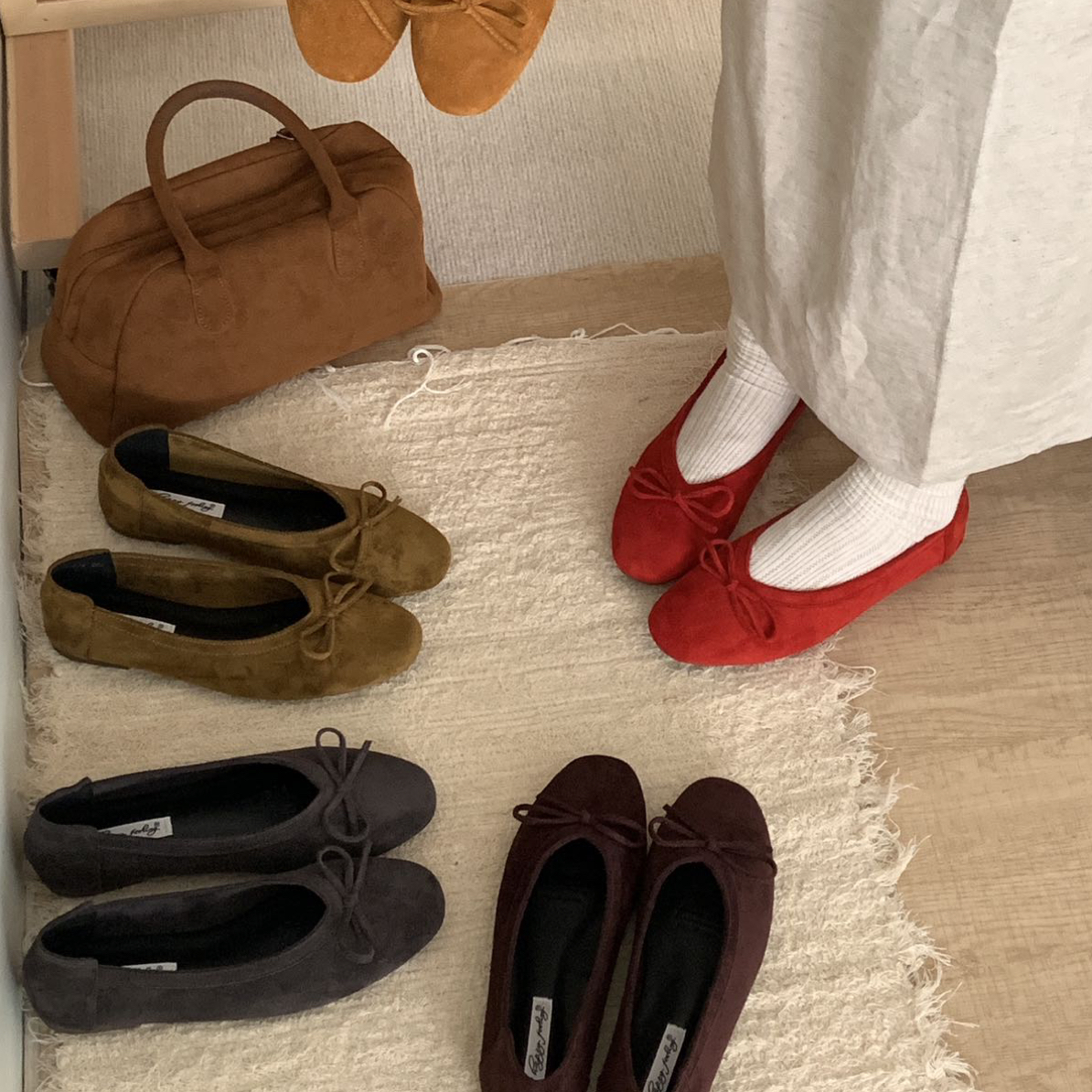 1089-339百搭低跟绒面蝴蝶结透气软底韩版温柔女鞋子奶奶鞋