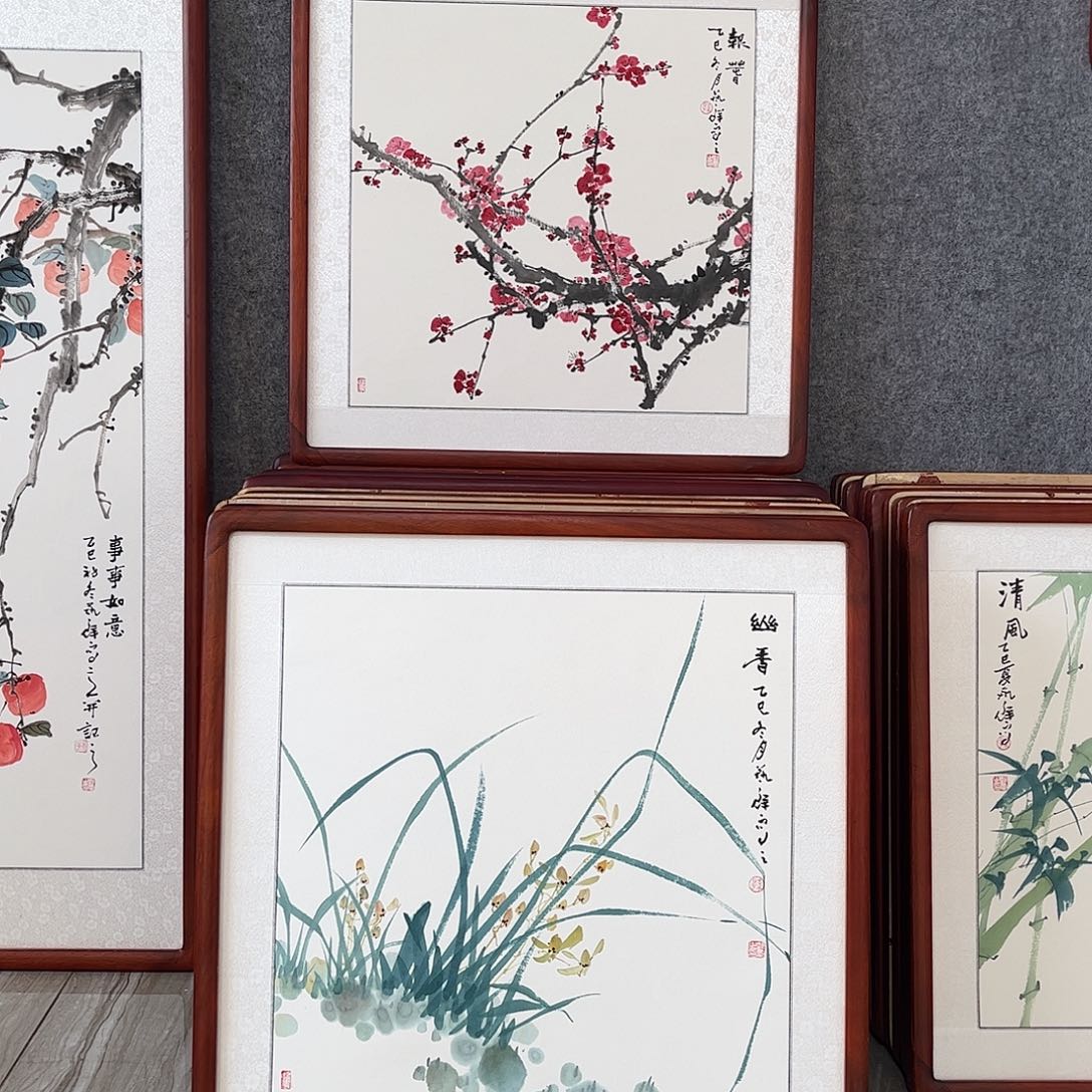 国画书画作品带框63×63