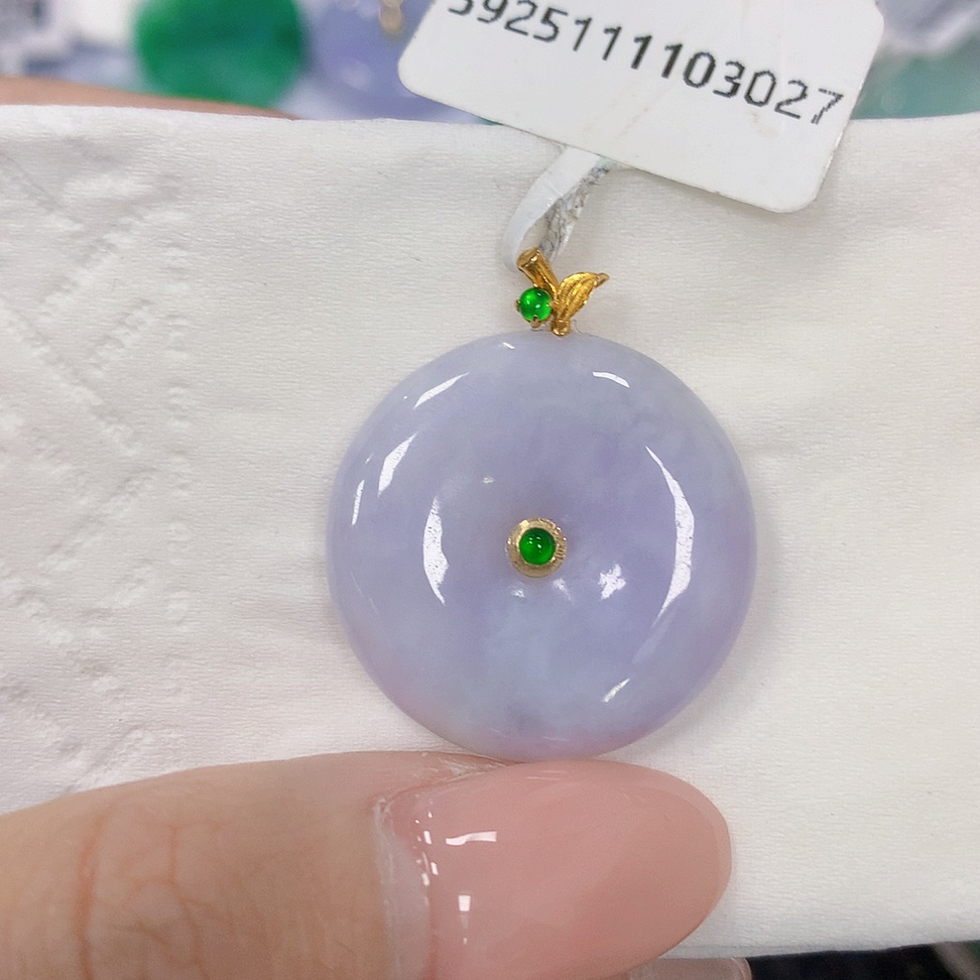 翡翠18K金镶嵌颈饰天然翡翠a货 百元以上9米证书费自理