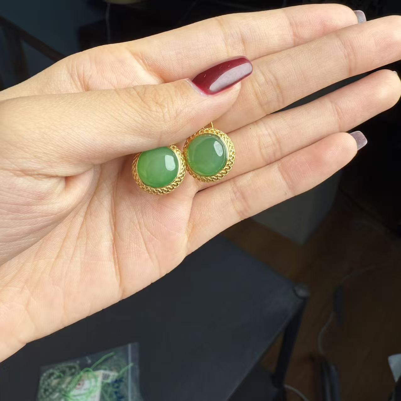 【德巧家】和田玉猫眼圆珠精致款耳饰