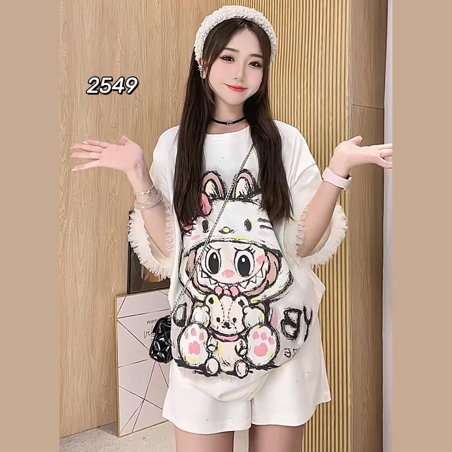 【李小末短裤套装】夏新款时尚休闲宽松T恤潮流卡通印花圆领短袖