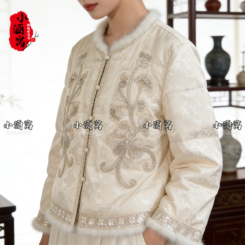 [白芷-羽绒服]小酒窝新国风 新中式时尚气质刺绣-衣长62袖长60