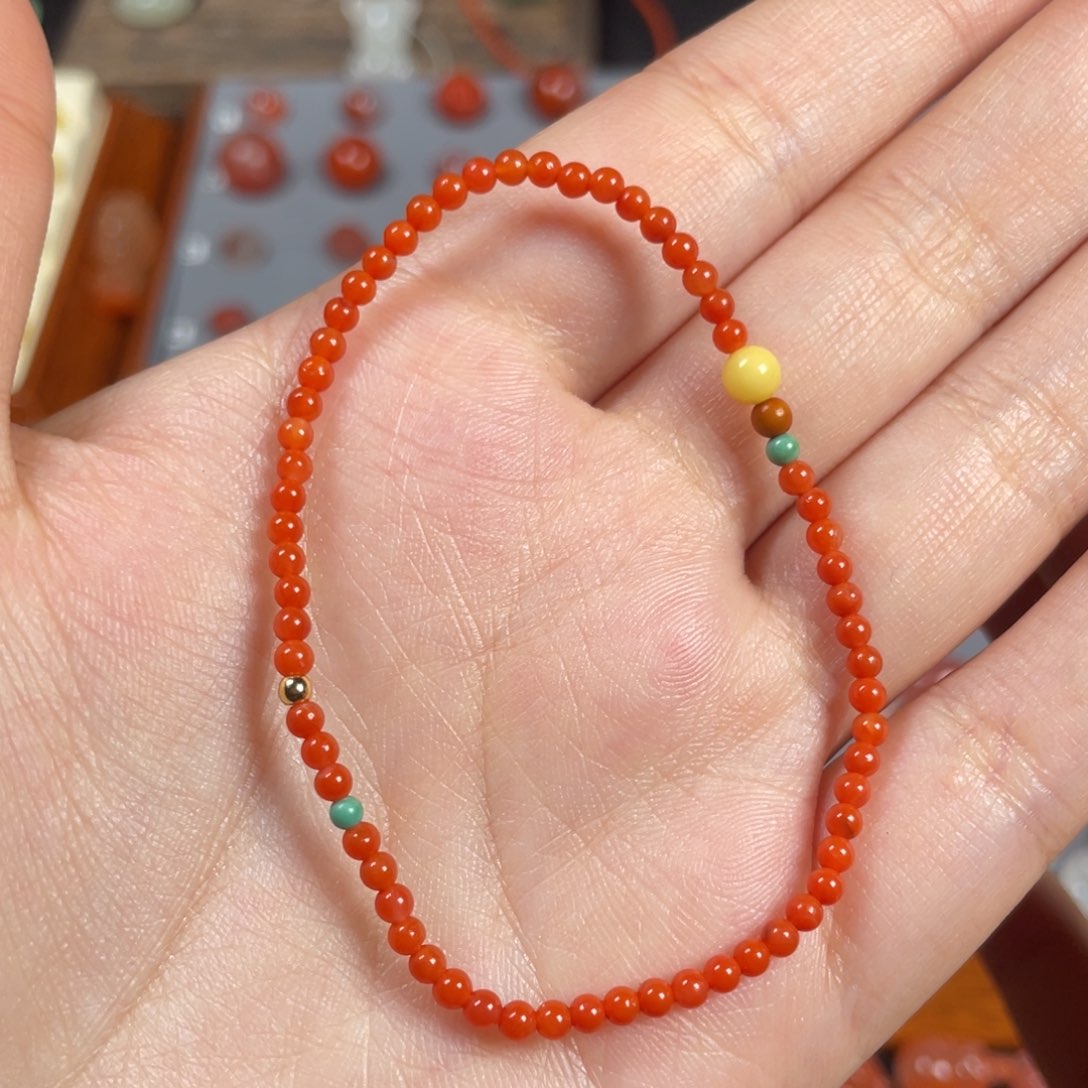 南红玛瑙满肉柿子红小米珠单圈未镶嵌