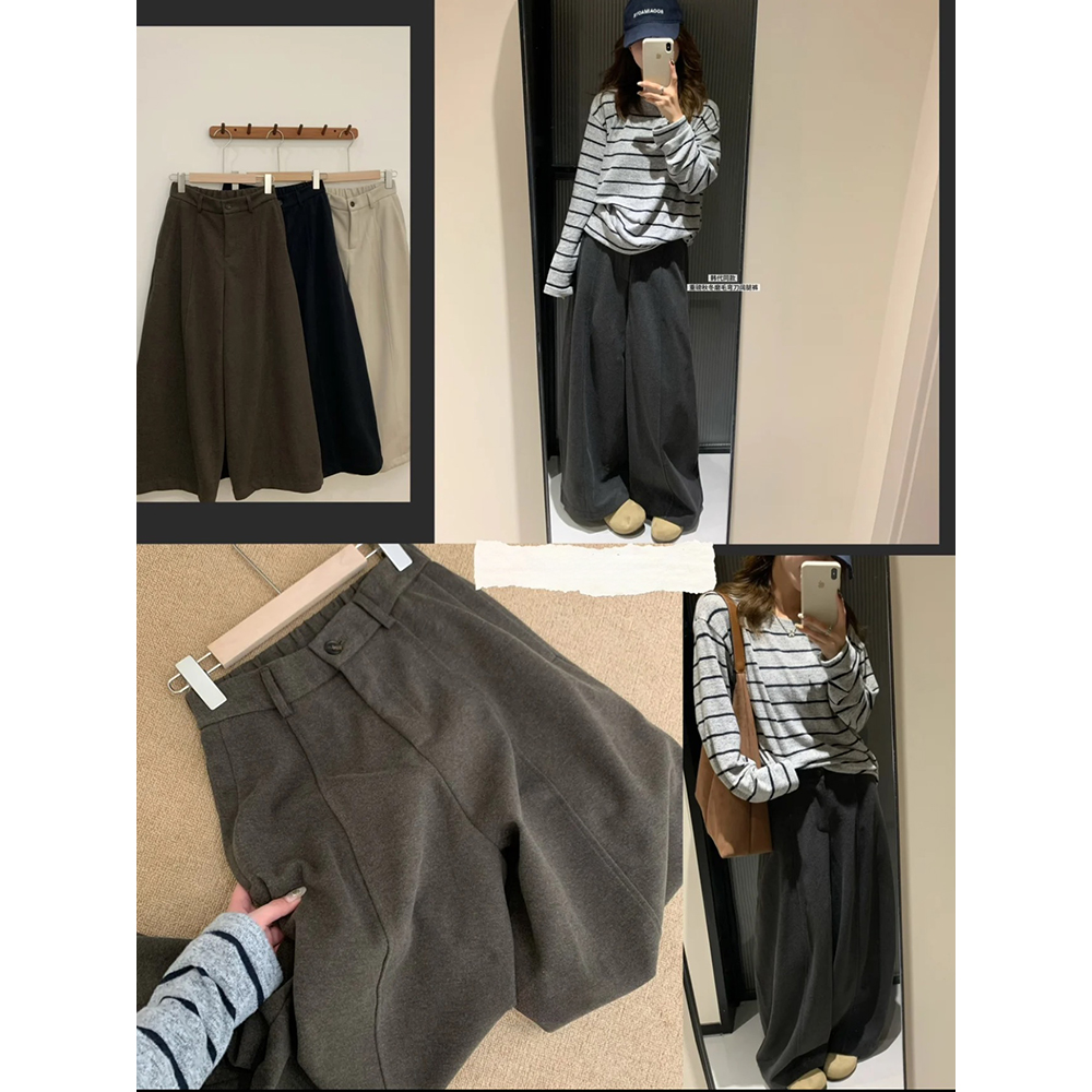 秋季新款复古高腰弯刀休闲裤女宽松显瘦百搭阔腿裤 60980