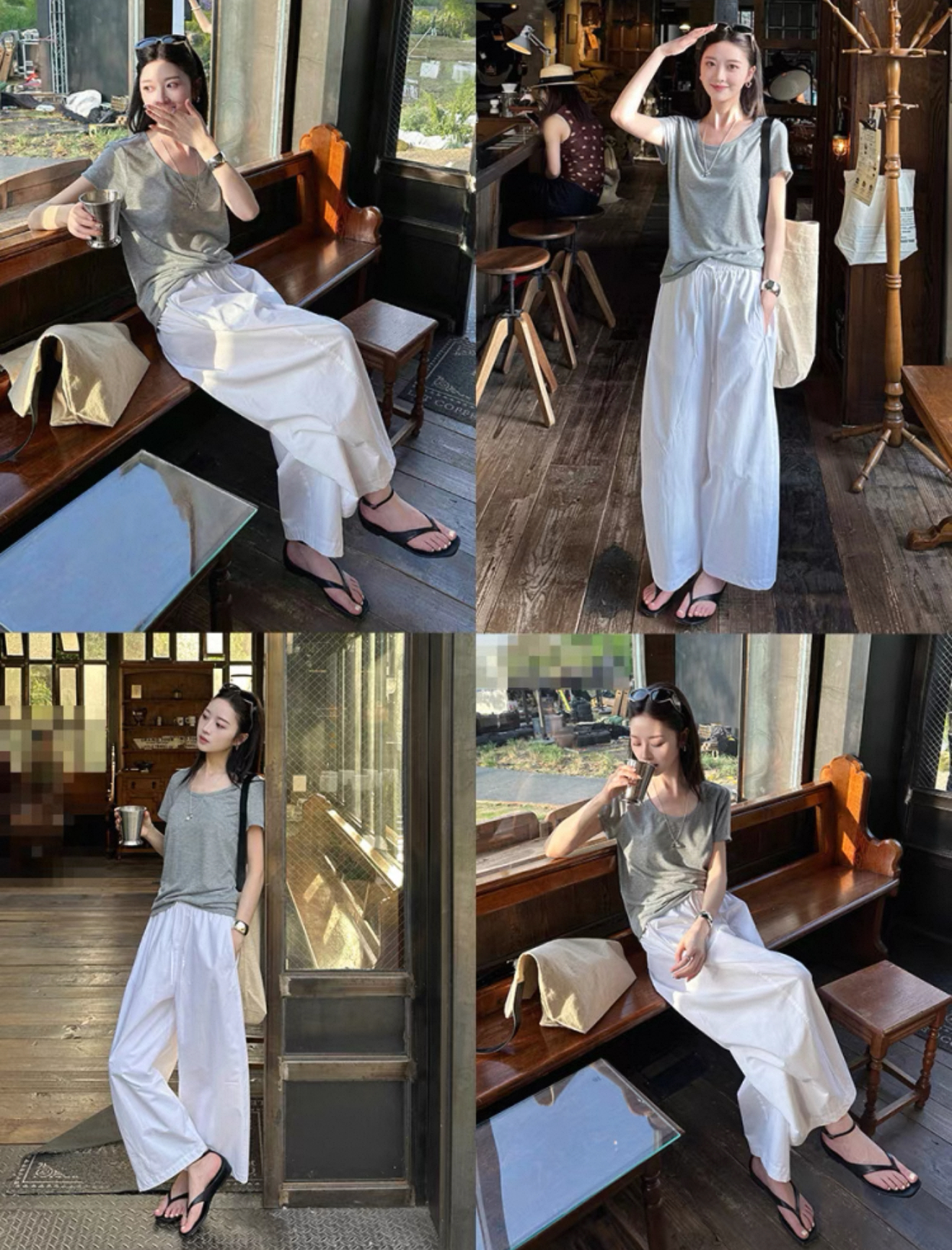 【se7en】轻薄纸感三片式微弧茧型抽绳休闲9分阔腿裤237