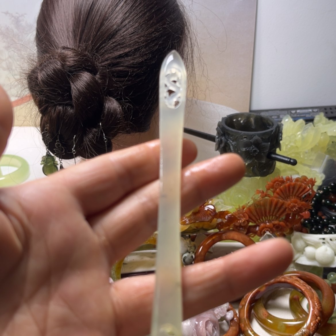 【闪购商品】蛇纹石玉发饰合金