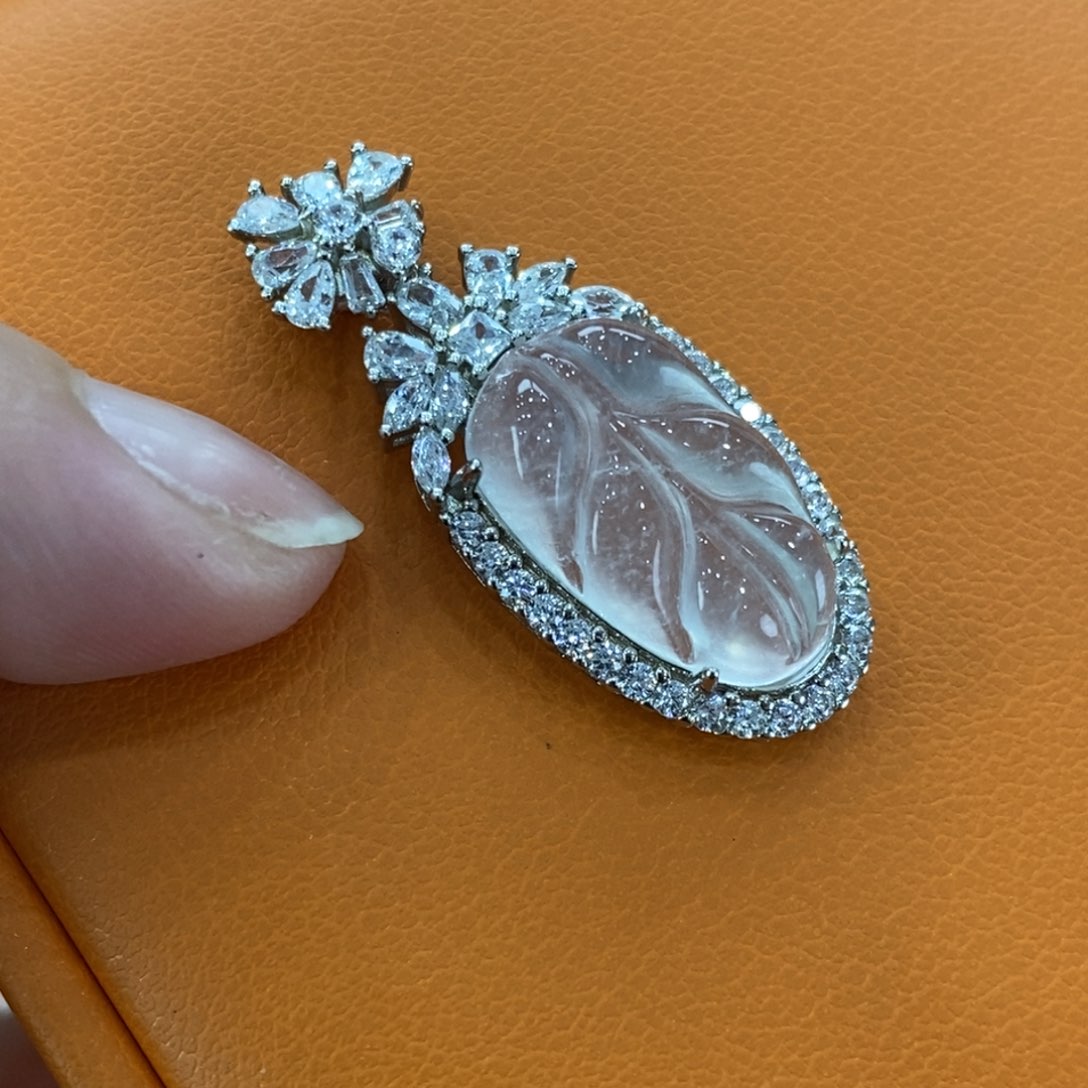 石英质玉吊坠(不含链)银S925镶嵌