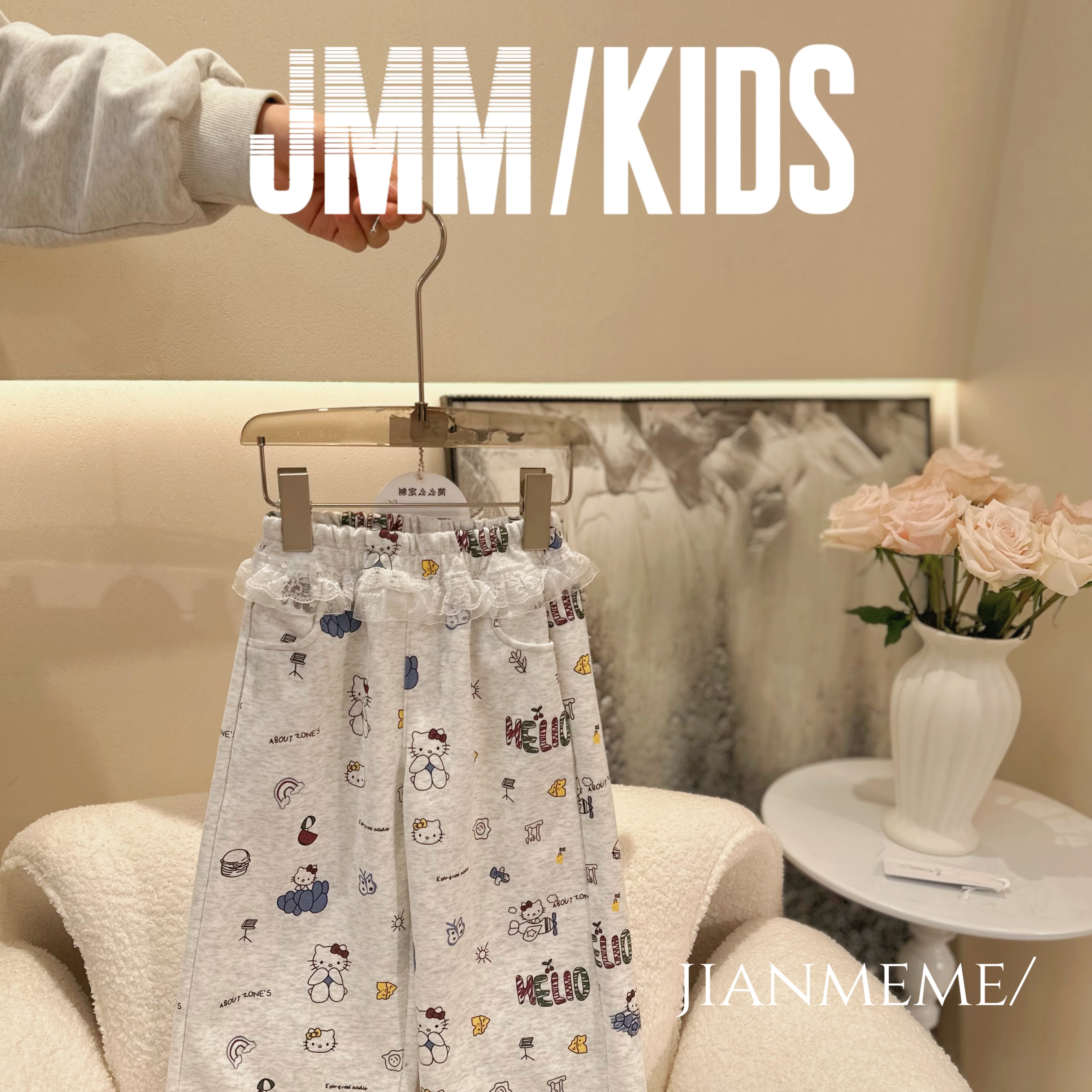 夏单品-KT猫裤E015 女童卡通印花长裤可爱猫咪休闲裤韩版时尚