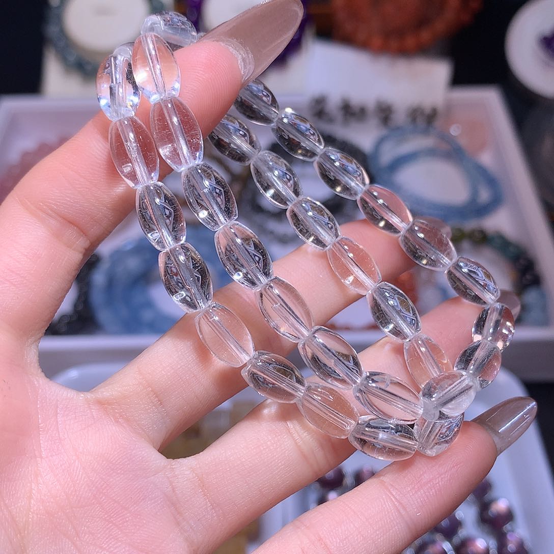 水晶手串未镶嵌白水晶小米珠6×10mm单圈