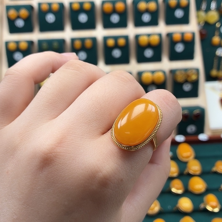 琥珀银S925镶嵌戒指