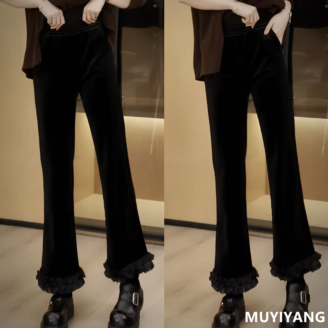 【加厚】小众高级感下摆拼接花边高定版休闲裤 裤长93 25-632#